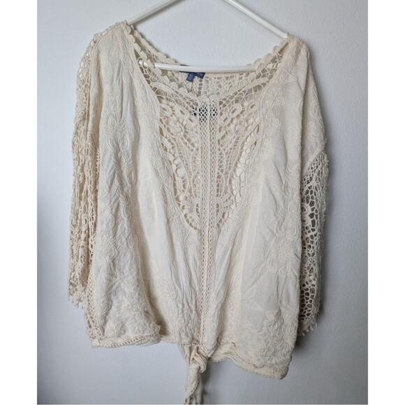 Democracy Wmns top sz XL crochet lace + embroidery+ camisole100% cotton see meas - Picture 11 of 11